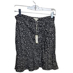 MAX Studio Side Cinched Ruffled Hem Mini Skirt Junior Sz Large black&white NWT